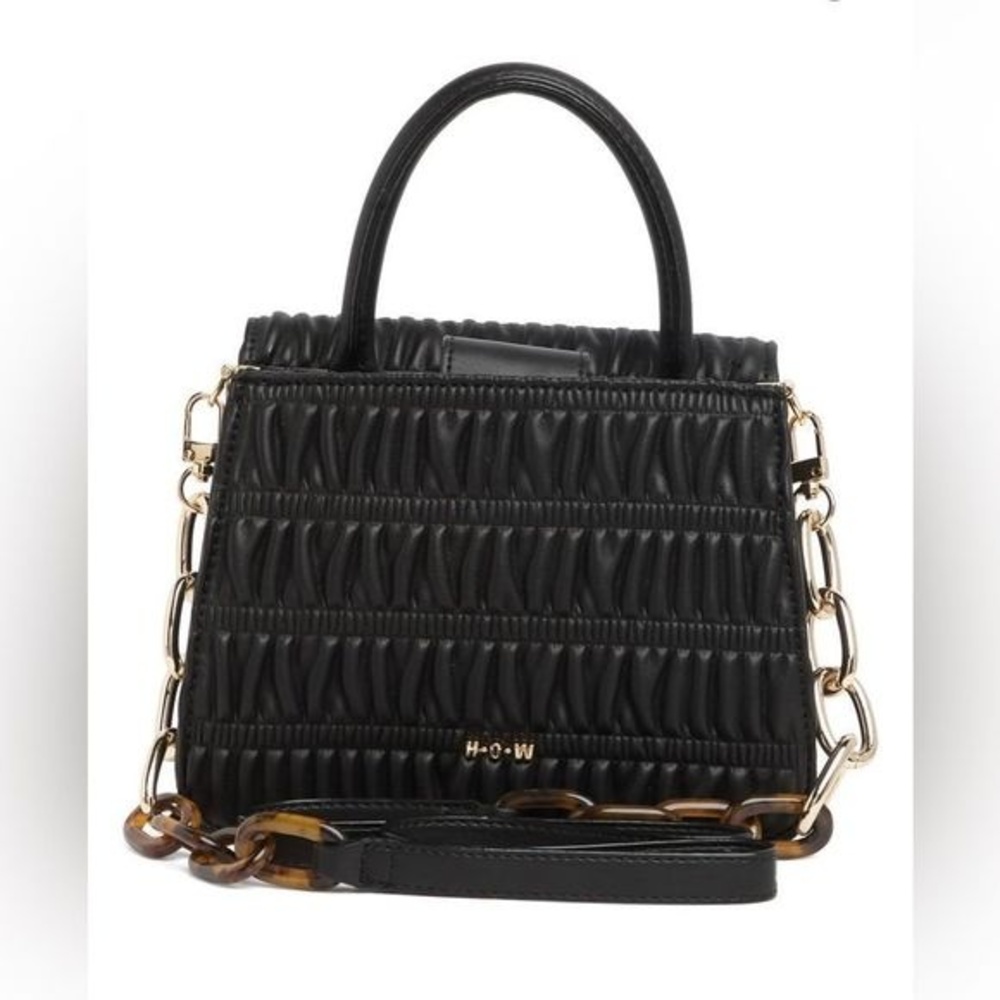 House of Want Newbie Vegan Leather Crossbody Bag. Black with Gold